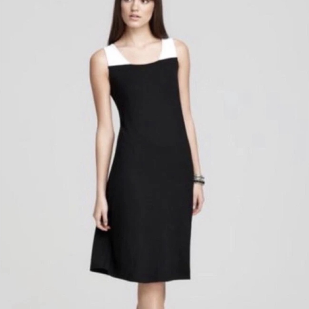 Eileen Fisher Black Color Block Sleeveless Shift Dress Minimalist Cutout Size M